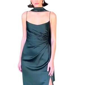 Jenny Yoo Wren Satin Dress Bridesmaid Dark Green 10 Medium